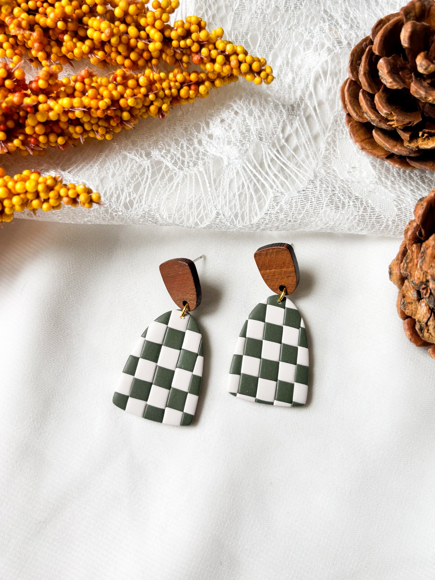 Green & White Checkered Dangles