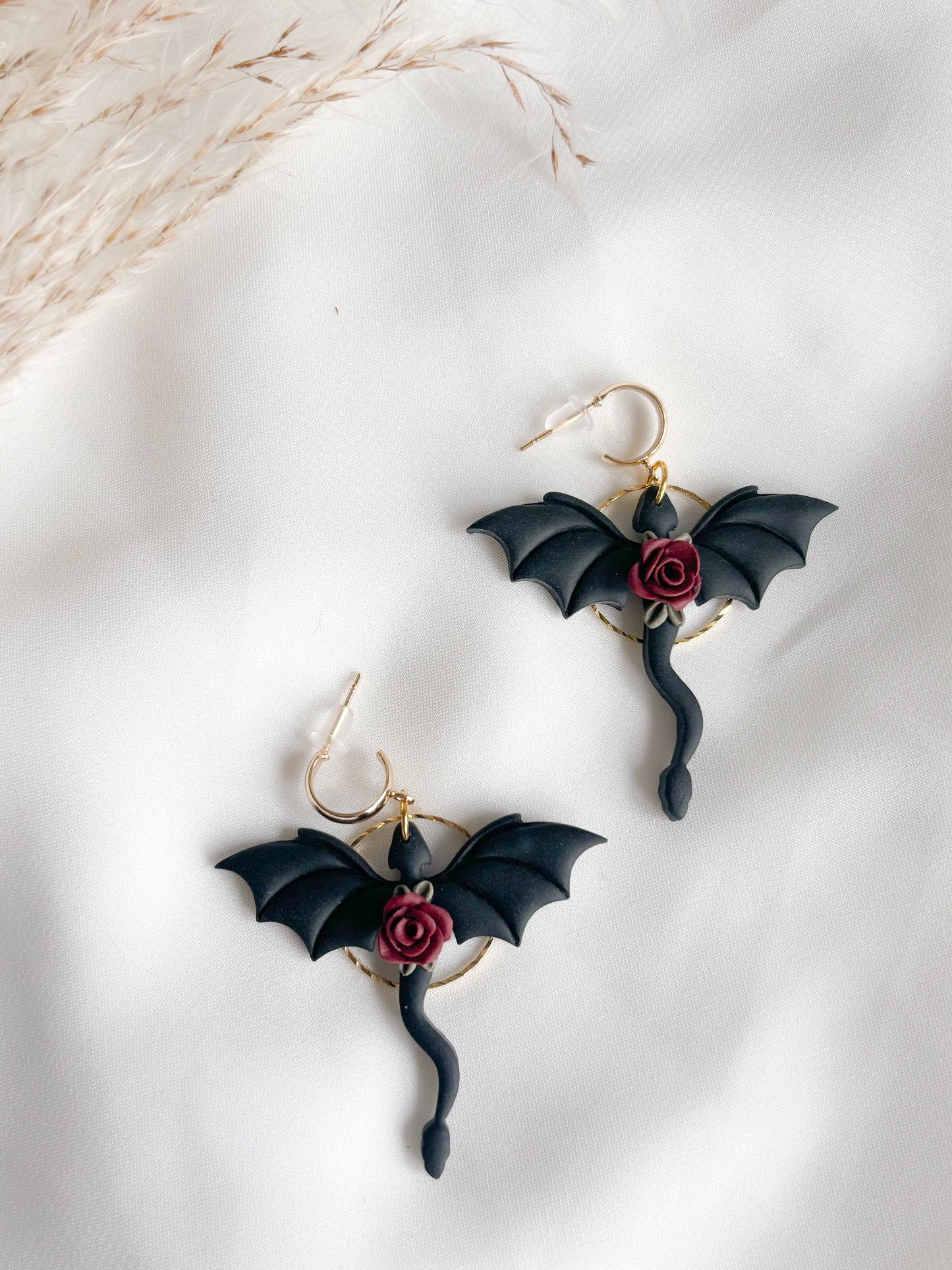 Floral Black Dragon Dangles