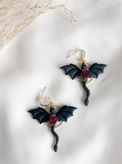 Floral Black Dragon Dangles