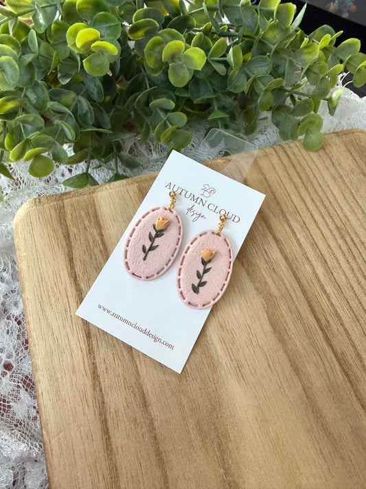 Pink Oval Floral Dangles