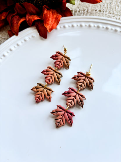 Multicolor Tiered Fall Maple Leaf Earrings