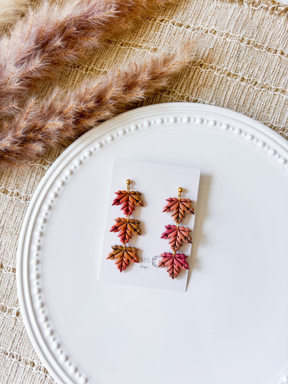 Multicolor Tiered Fall Maple Leaf Earrings