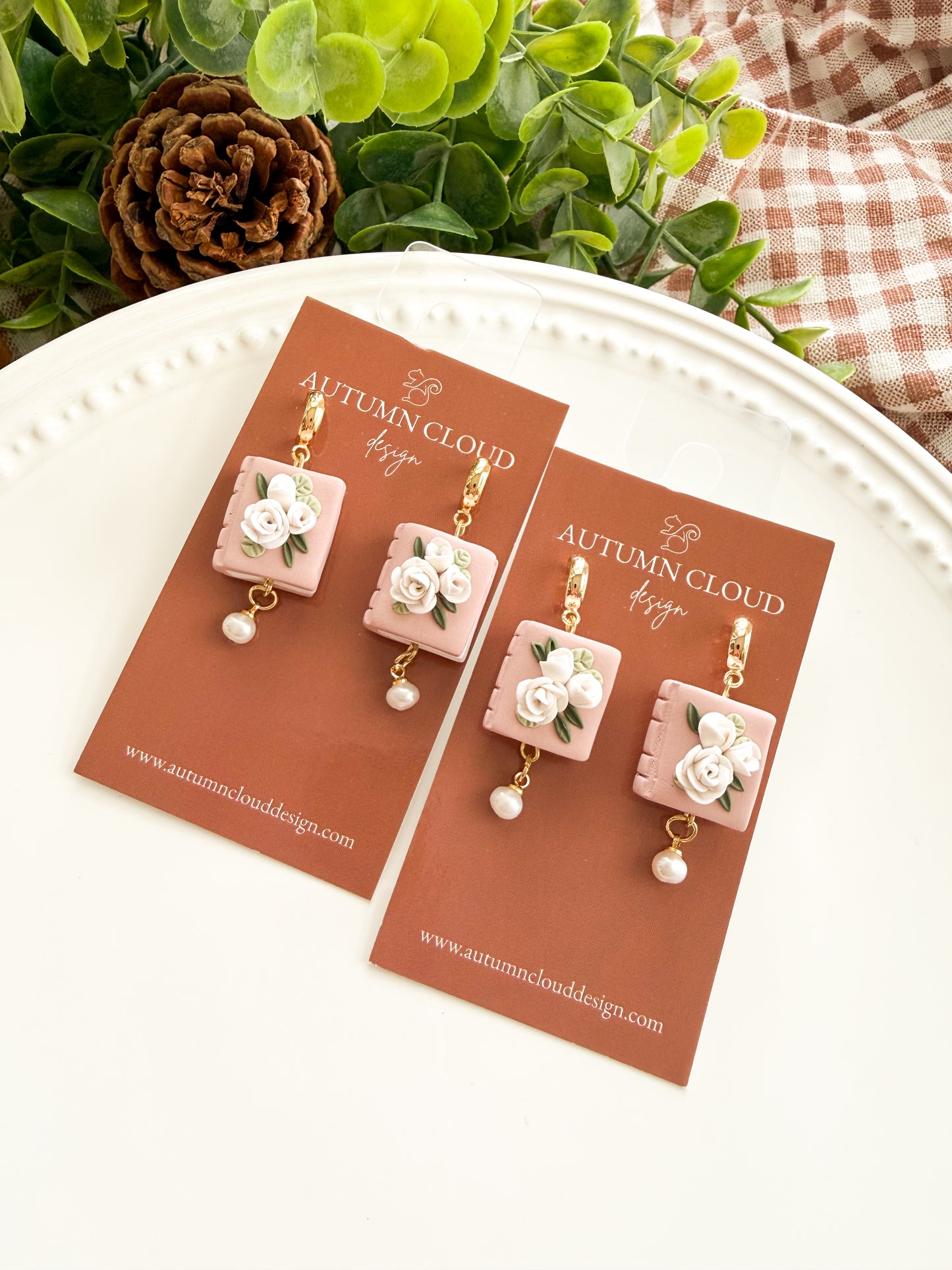 Floral Book Dangles with Pearl Charm