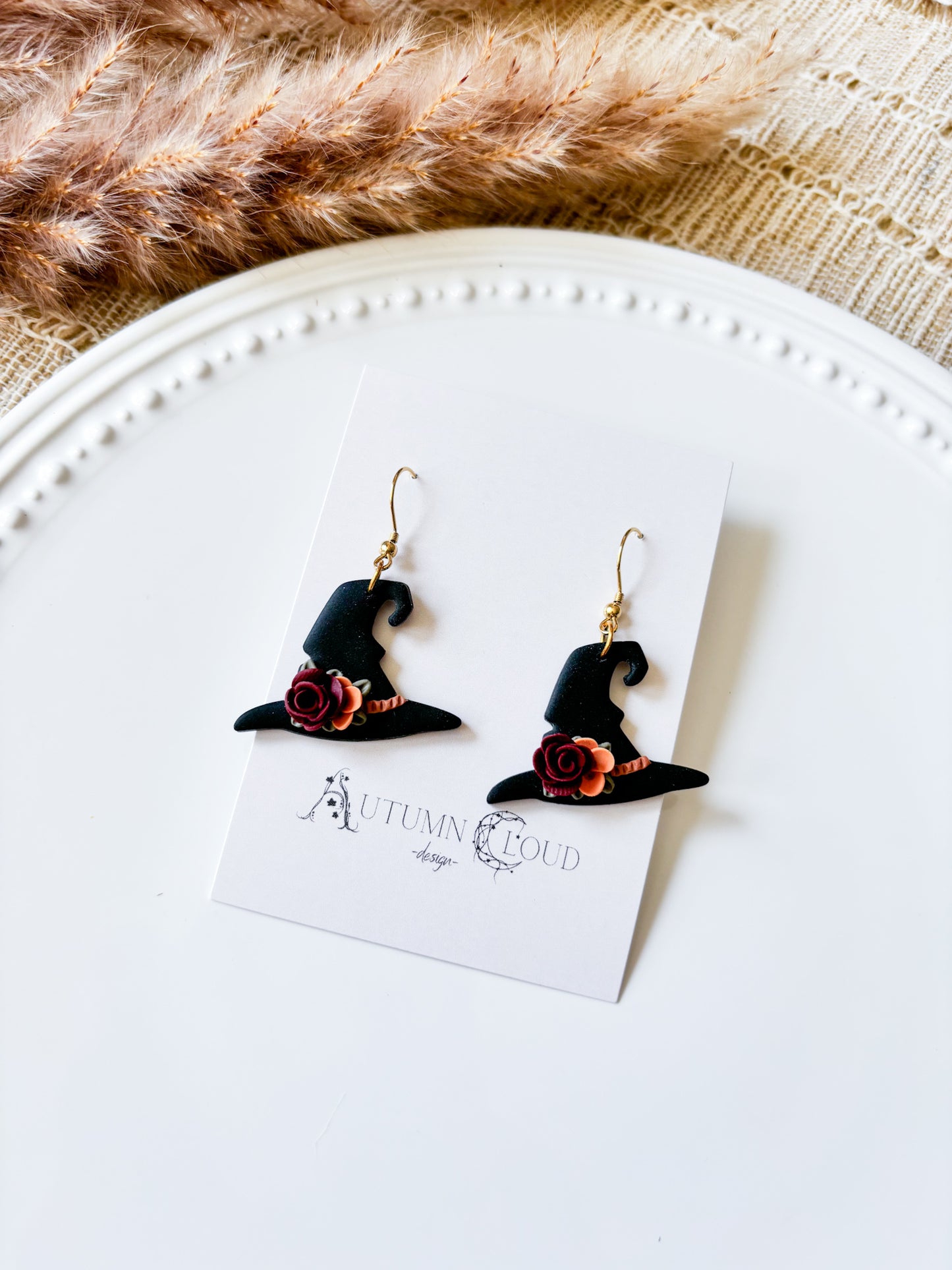 Floral Witch Hat Dangle Earrings