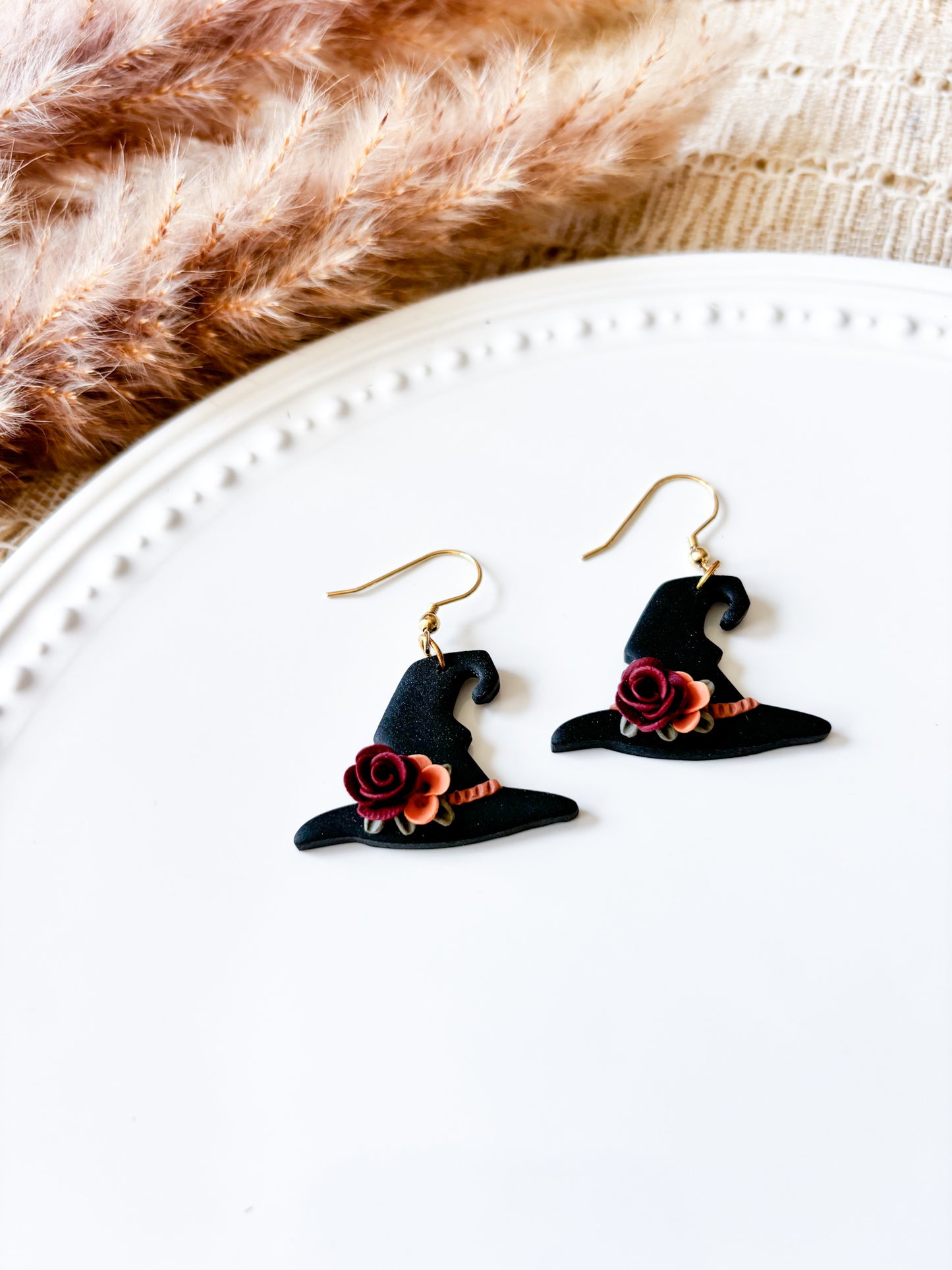 Floral Witch Hat Dangle Earrings