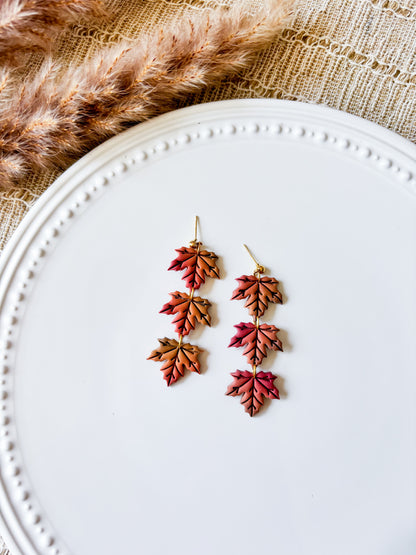 Multicolor Tiered Fall Maple Leaf Earrings