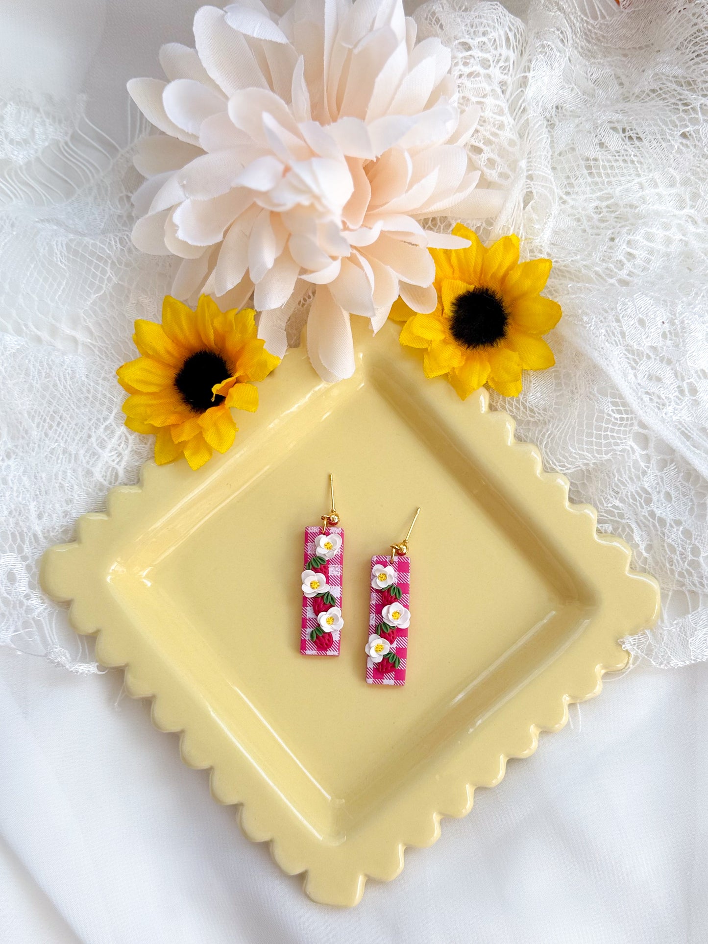 Strawberry & Daisy Dangle Earrings