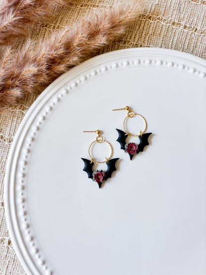 Floral Bat Dangle Earrings