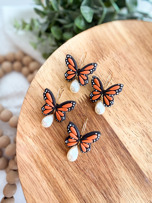 Butterfly & Pearl Hoops