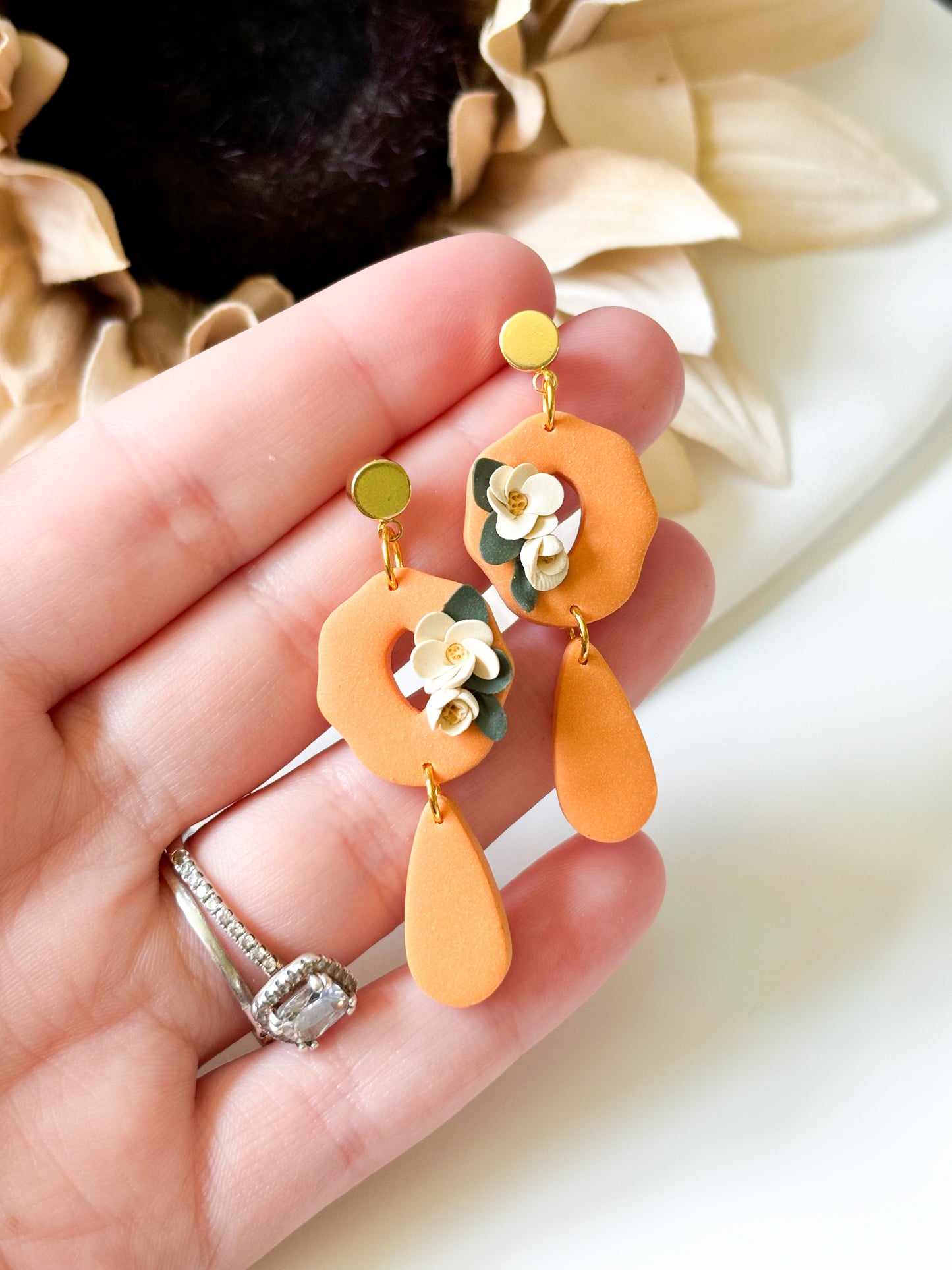 Orange Floral Dangles