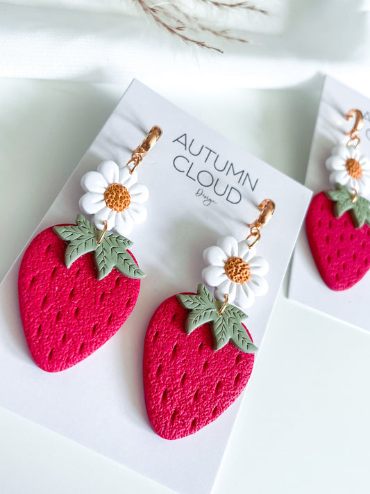 Strawberry and Daisy Dangle Earrings