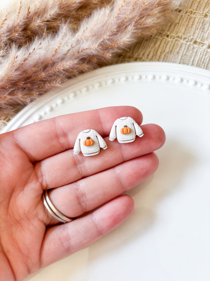 Pumpkin Sweater and Plaid Heart Stud Earrings