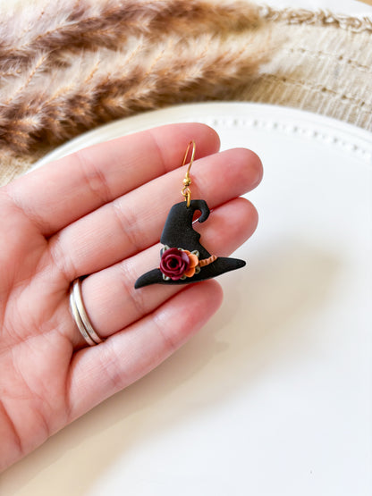 Floral Witch Hat Dangle Earrings