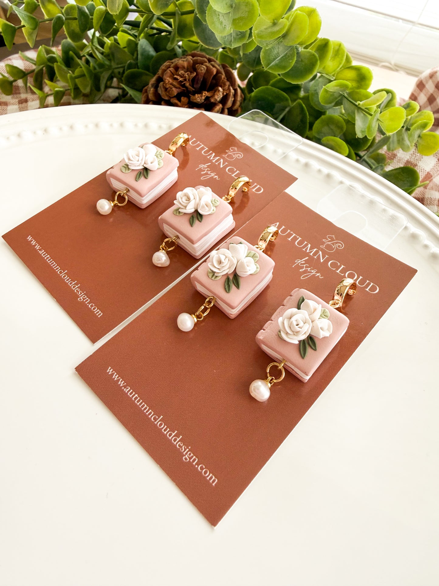 Floral Book Dangles with Pearl Charm