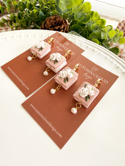 Floral Book Dangles with Pearl Charm