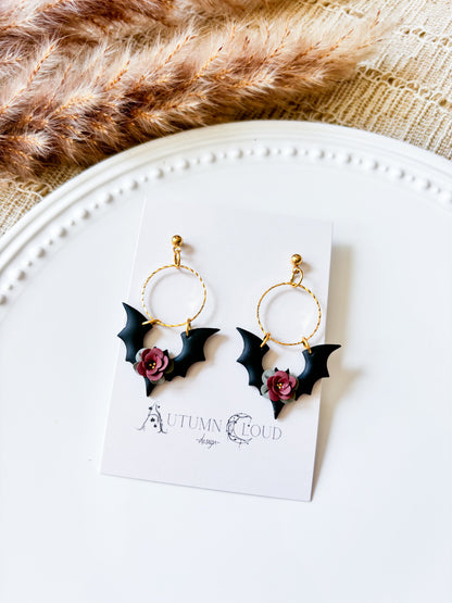 Floral Bat Dangle Earrings