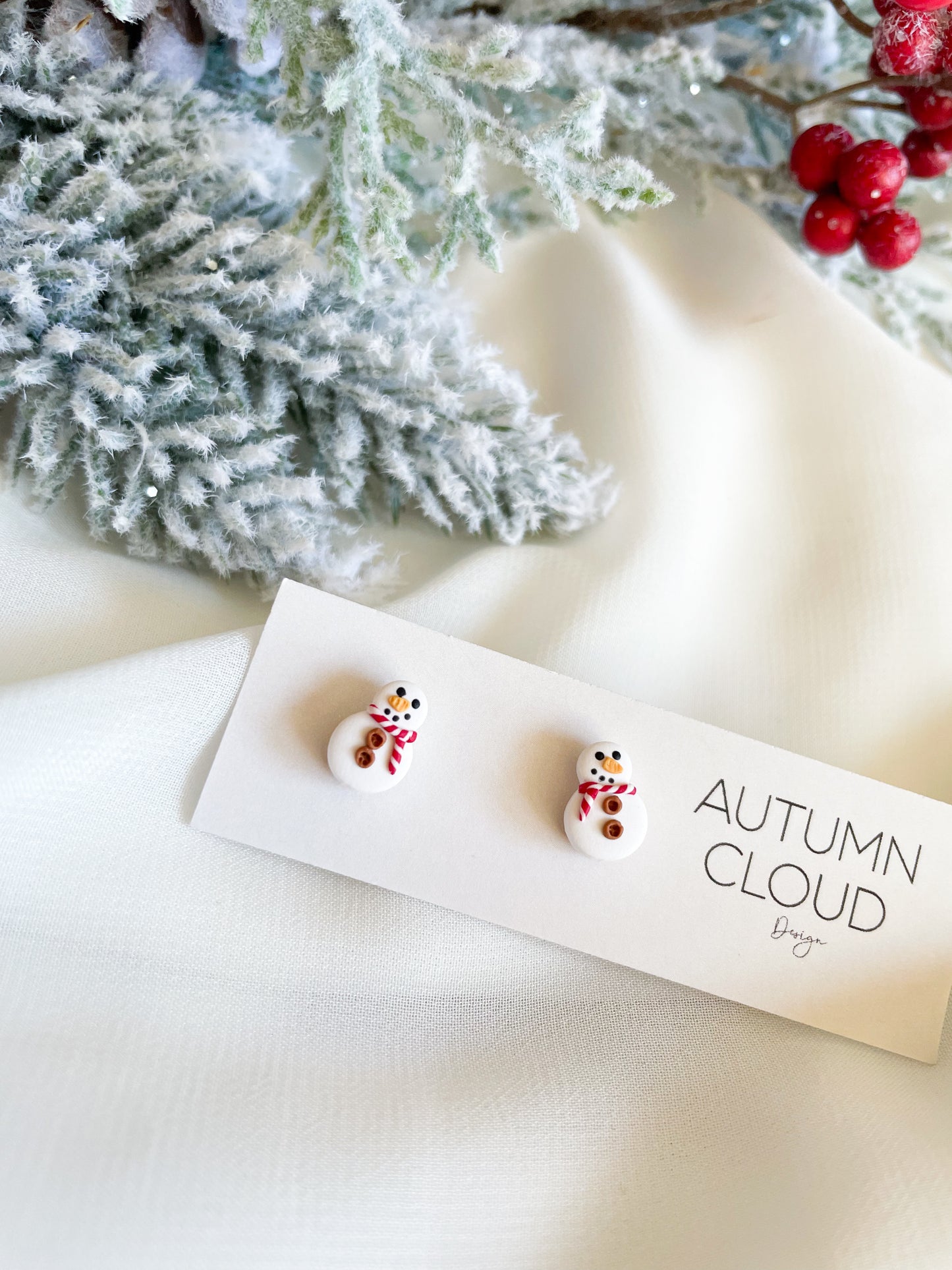 Tiny snowman stud earrings