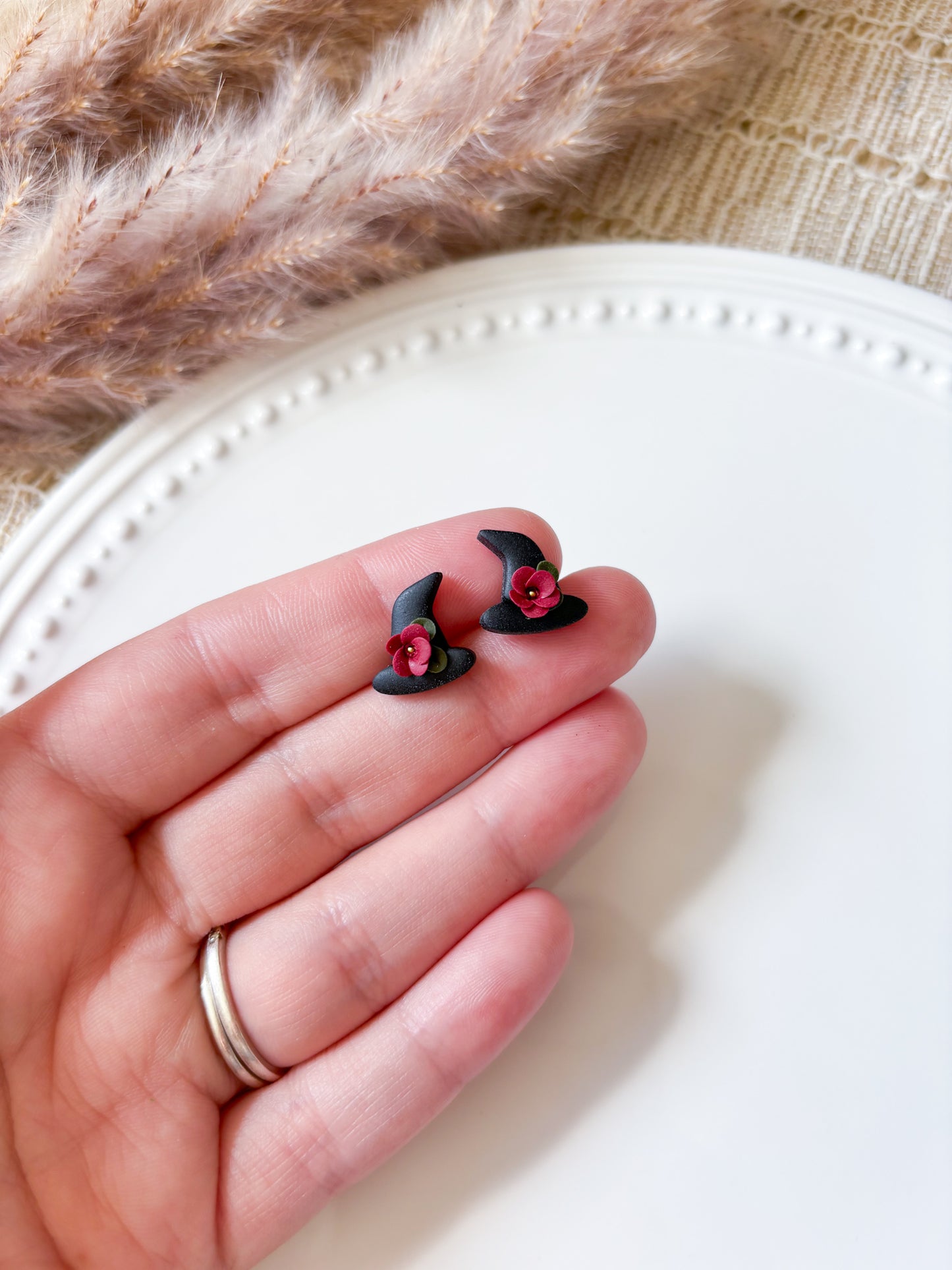 Floral Witch Hat Stud Earrings