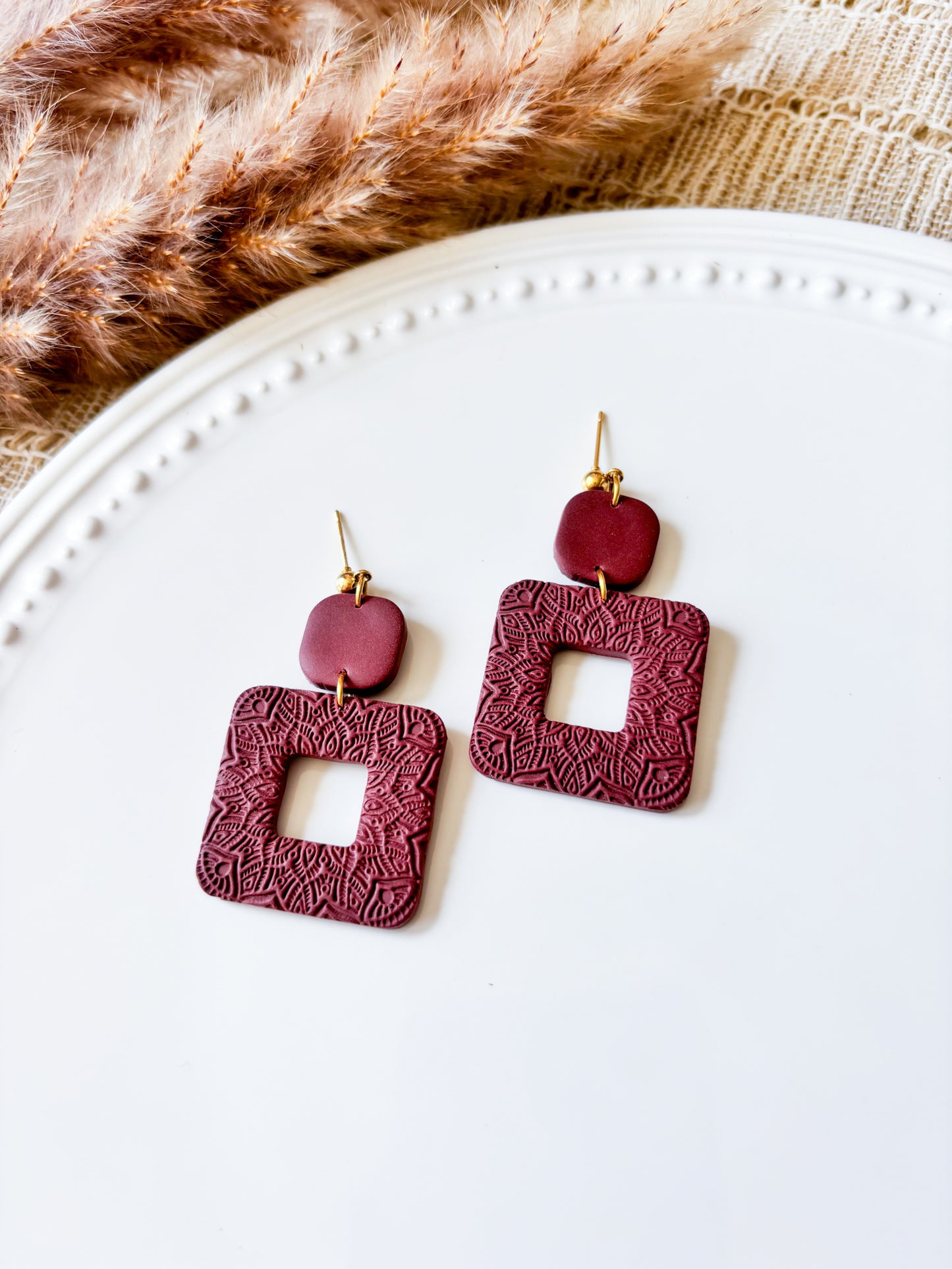 Textured Mandala Square Dangle Earrings - Multiple Variations