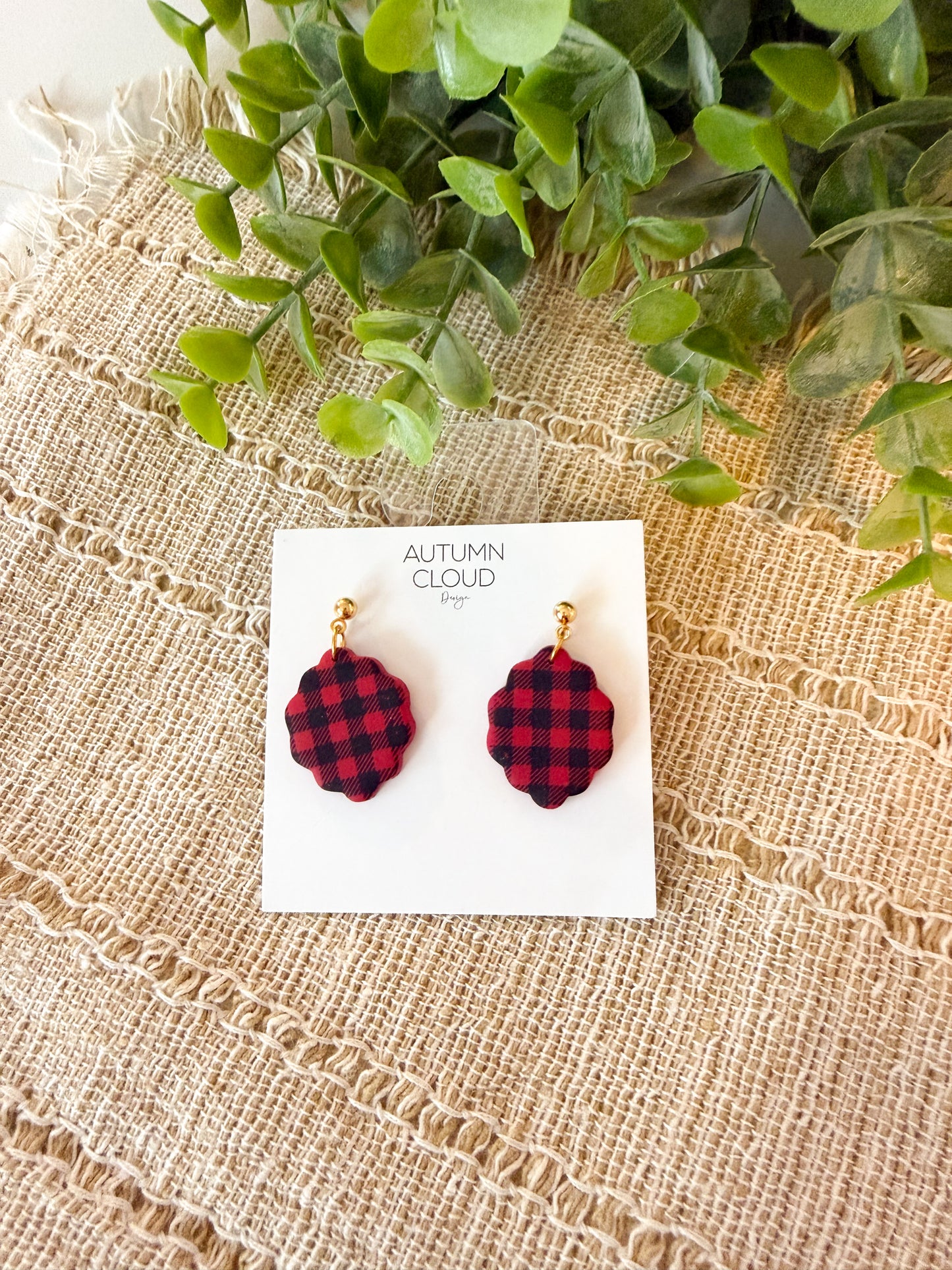 Buffalo Plaid Scalloped Dangles