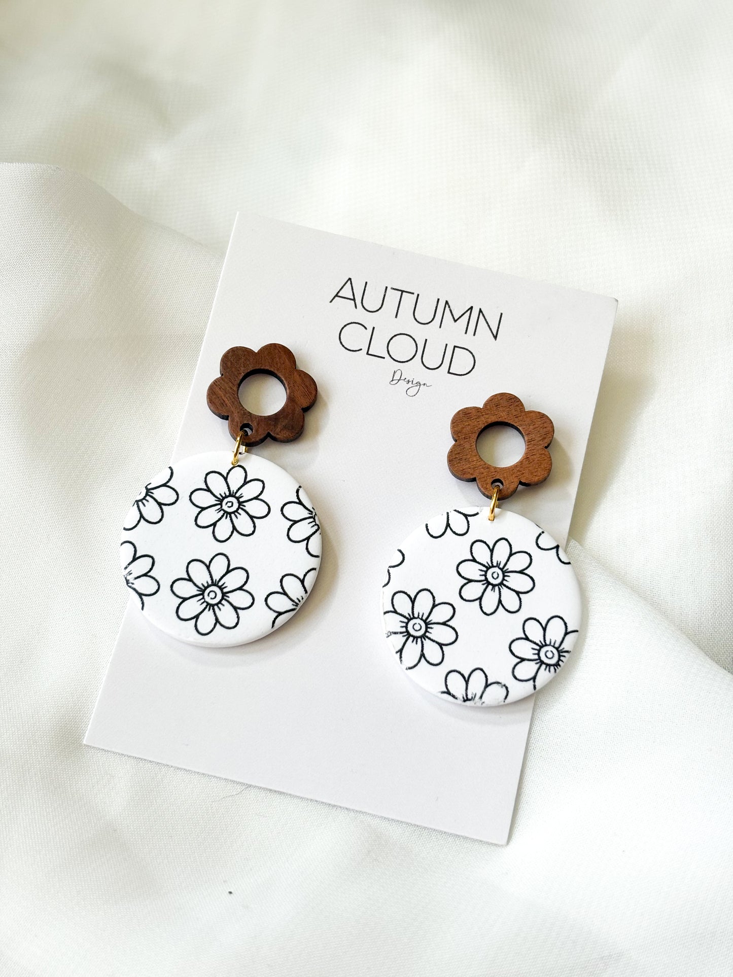 Floral Transfer Paper Dangles w Wood Post