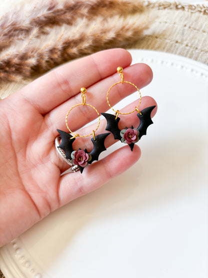 Floral Bat Dangle Earrings