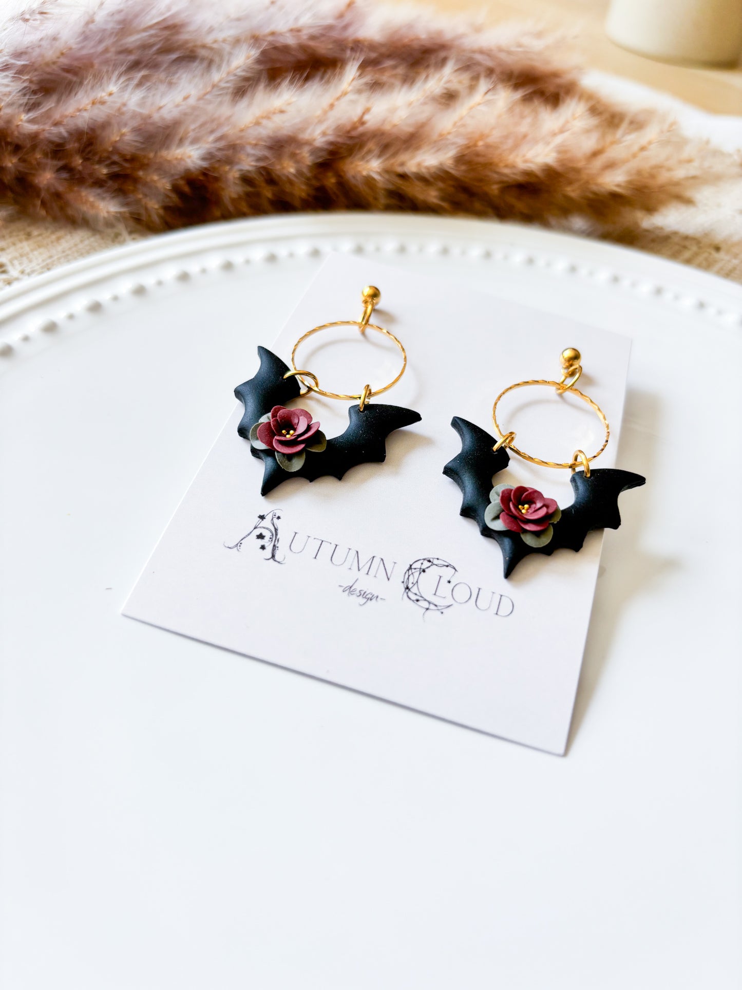 Floral Bat Dangle Earrings