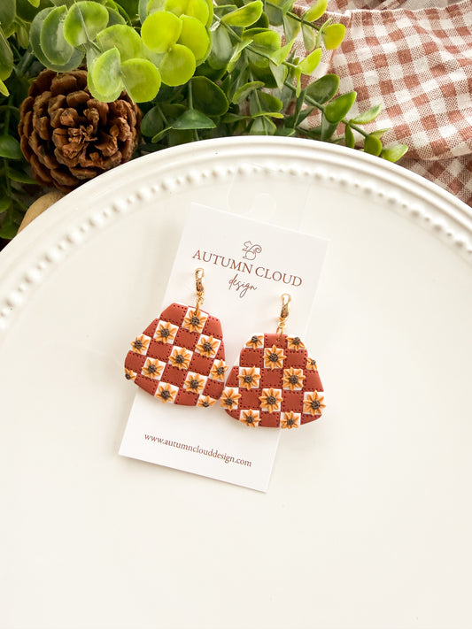Gingham Sunflower Dangles
