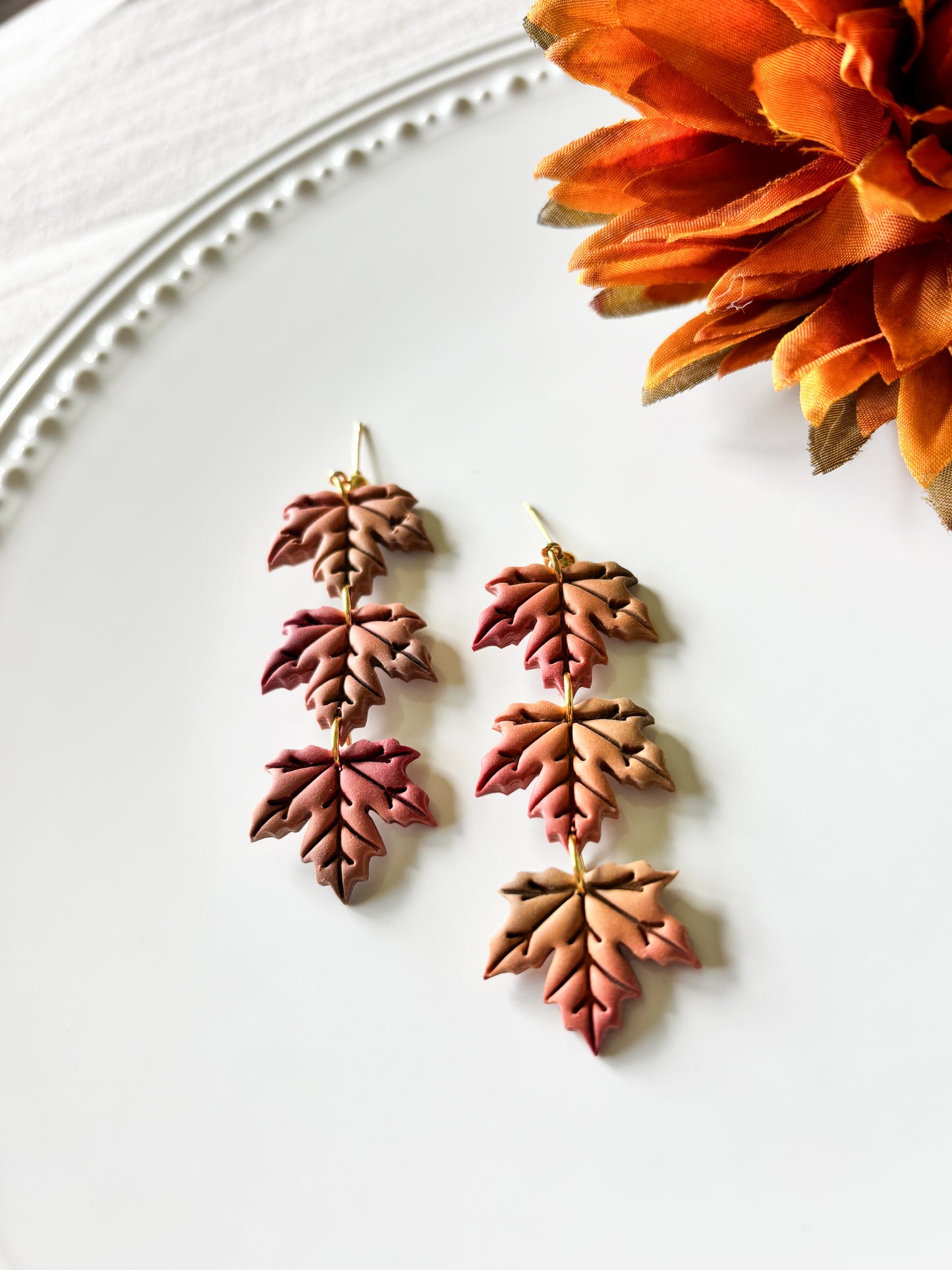 Multicolor Tiered Fall Maple Leaf Earrings