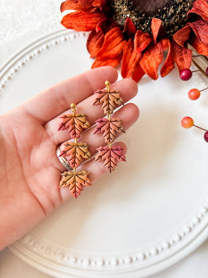 Multicolor Tiered Fall Maple Leaf Earrings