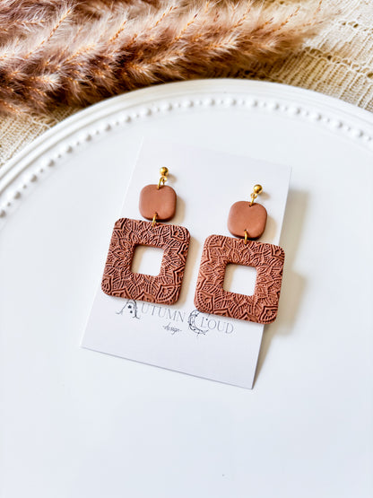 Textured Mandala Square Dangle Earrings - Multiple Variations