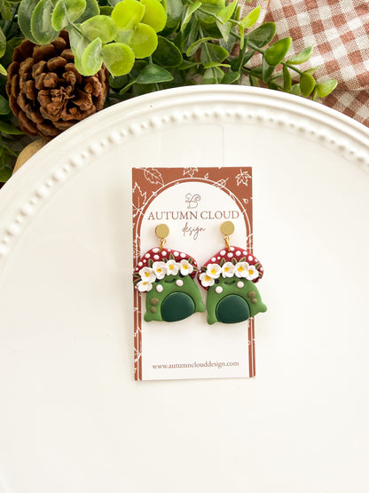 Frog with Floral Mushroom Hat Dangles