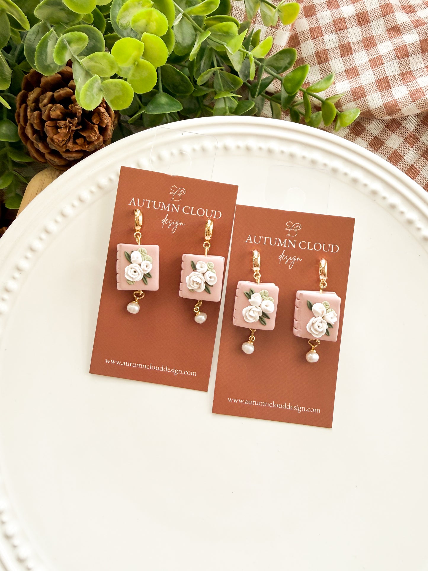 Floral Book Dangles with Pearl Charm