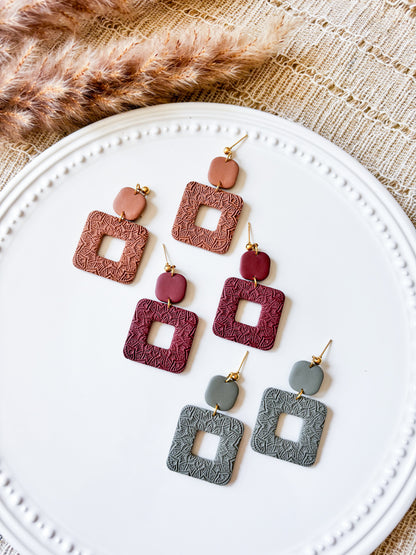 Textured Mandala Square Dangle Earrings - Multiple Variations