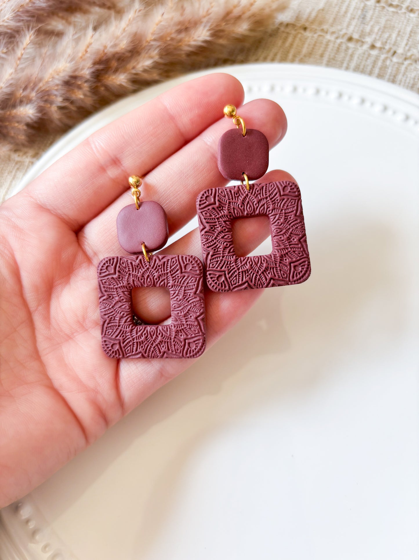 Textured Mandala Square Dangle Earrings - Multiple Variations