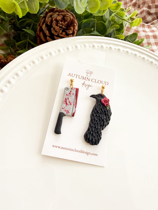 Butcher Knife & Raven Earrings
