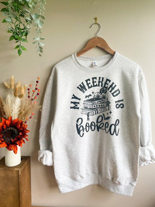 My Weekend is Booked Crewneck Sweatshirt - Heather Gray