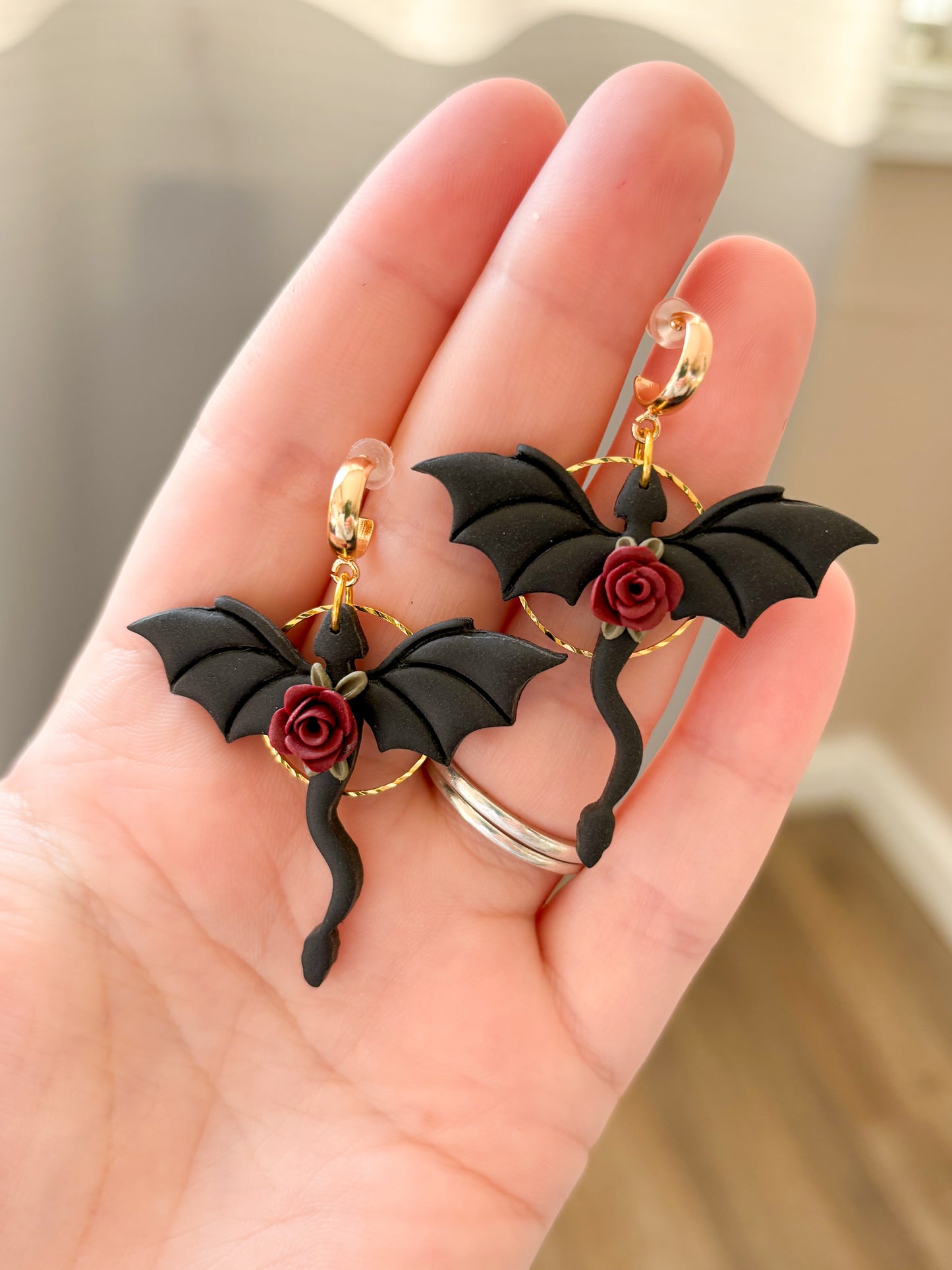 Floral Black Dragon Dangles