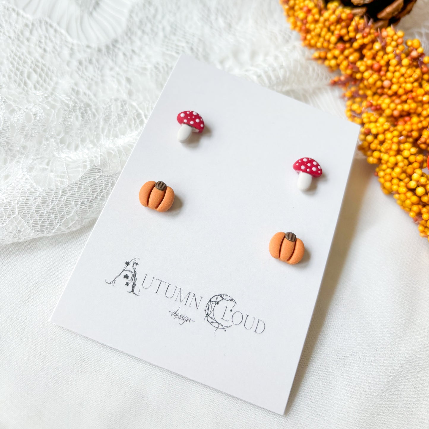 Tiny Mushroom and Pumpkin Stud Pack