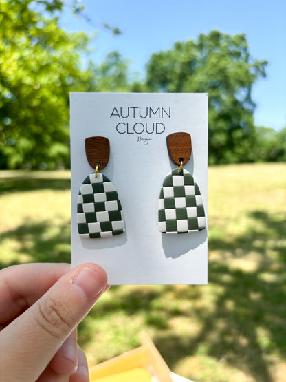Green & White Checkered Dangles