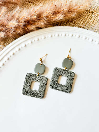 Textured Mandala Square Dangle Earrings - Multiple Variations