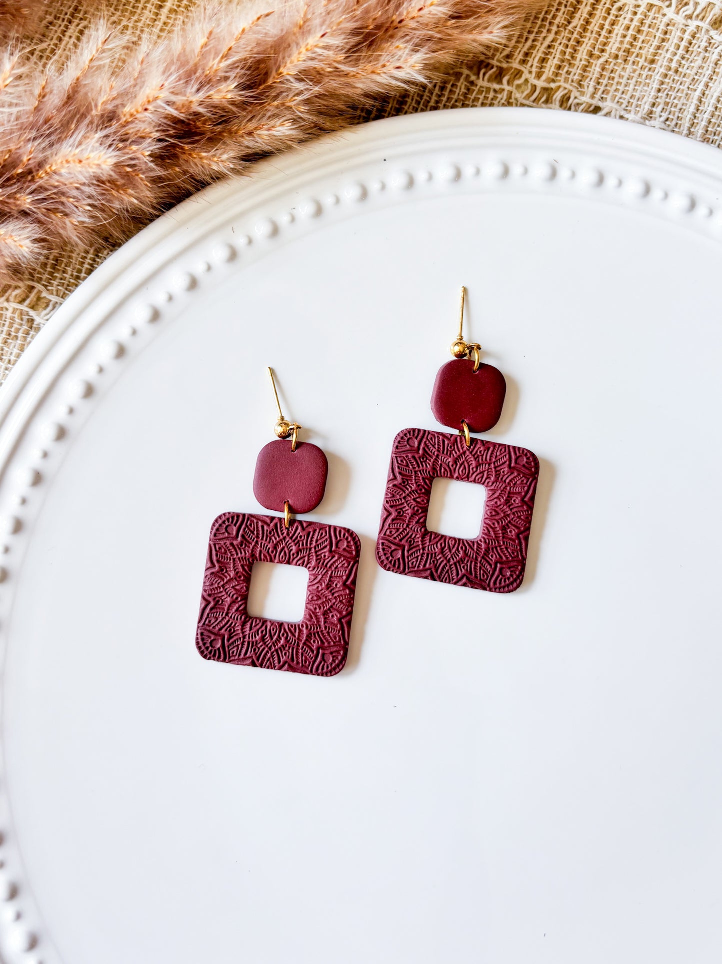 Textured Mandala Square Dangle Earrings - Multiple Variations