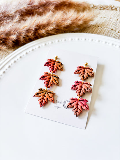 Multicolor Tiered Fall Maple Leaf Earrings