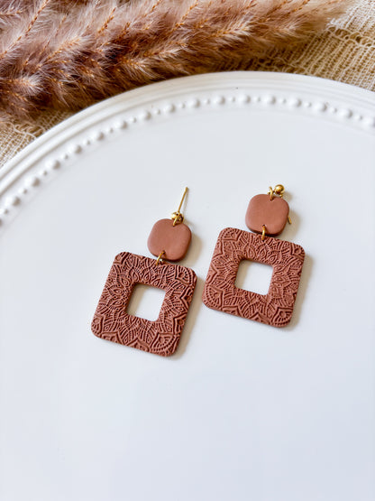 Textured Mandala Square Dangle Earrings - Multiple Variations