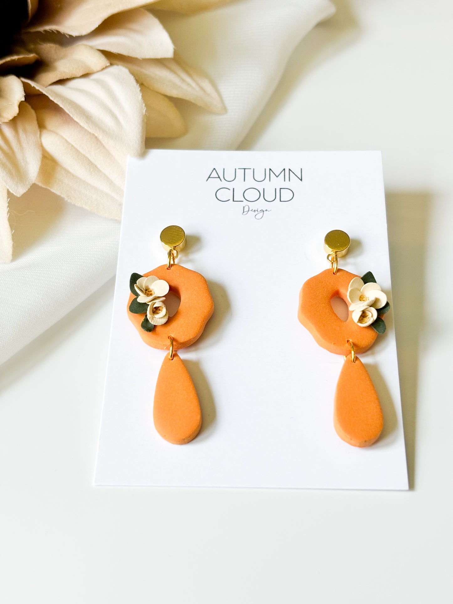 Orange Floral Dangles