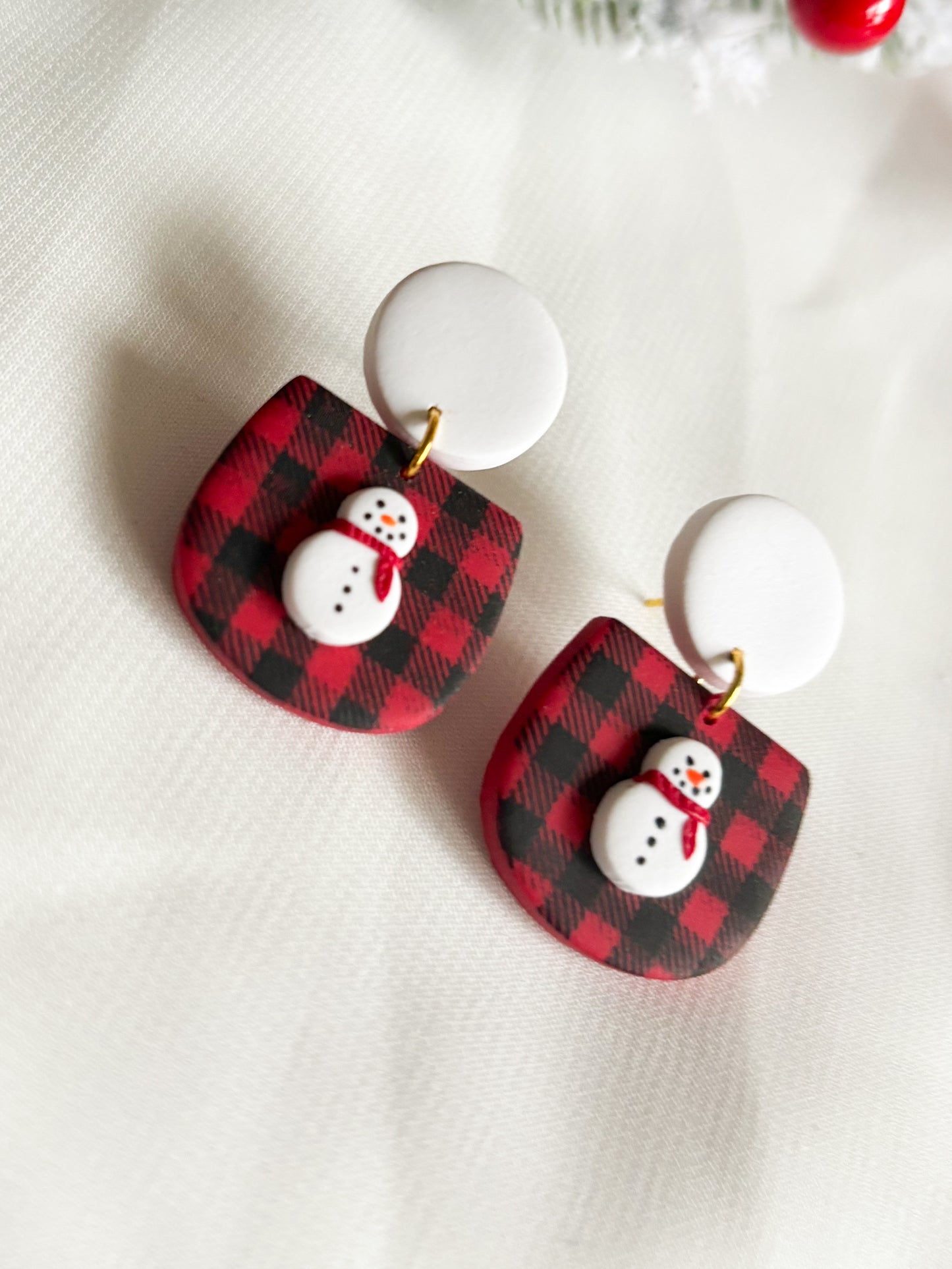 Buffalo Plaid Snowman Dangles