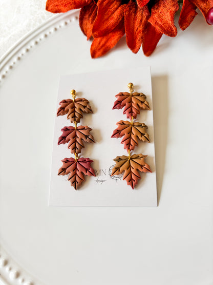 Multicolor Tiered Fall Maple Leaf Earrings