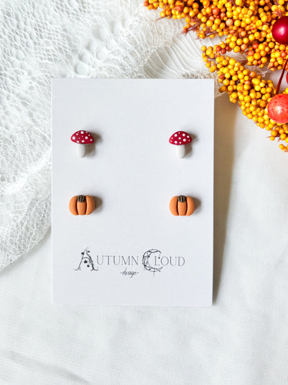 Tiny Mushroom and Pumpkin Stud Pack