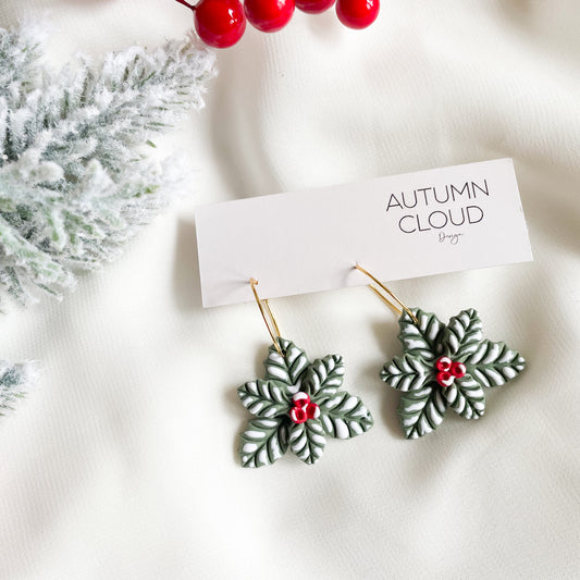 Snowwy Holly Hoop Earrings