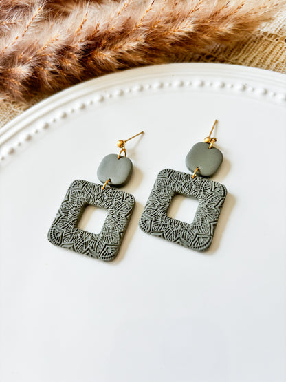 Textured Mandala Square Dangle Earrings - Multiple Variations